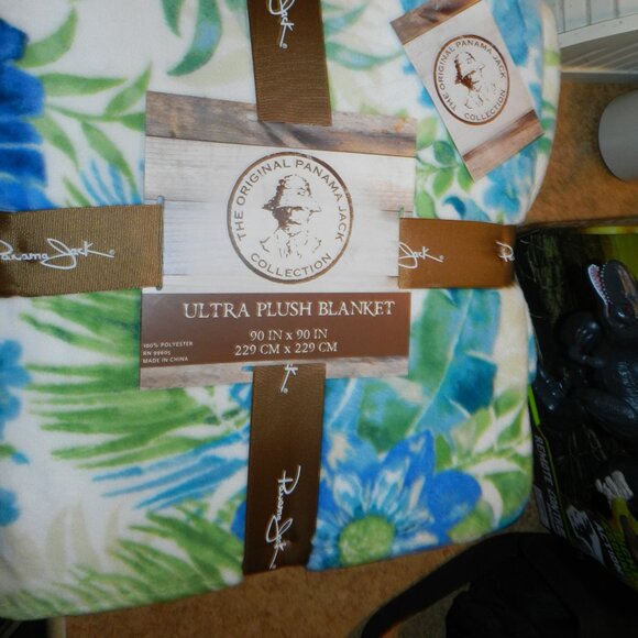 Panama Jack Tropical Floral Print Ultra Plush Throw Blanket 90" x90"📦⌚🏃🏻💨⚡🚚 - Picture 1 of 16